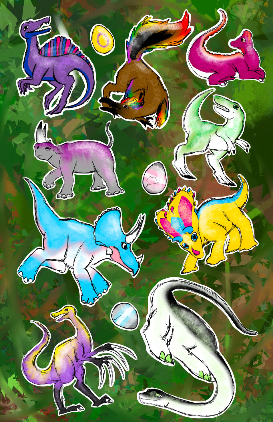&quot;Pride-o-saurs Sticker Sheet&quot;. Procreate. September 2022.