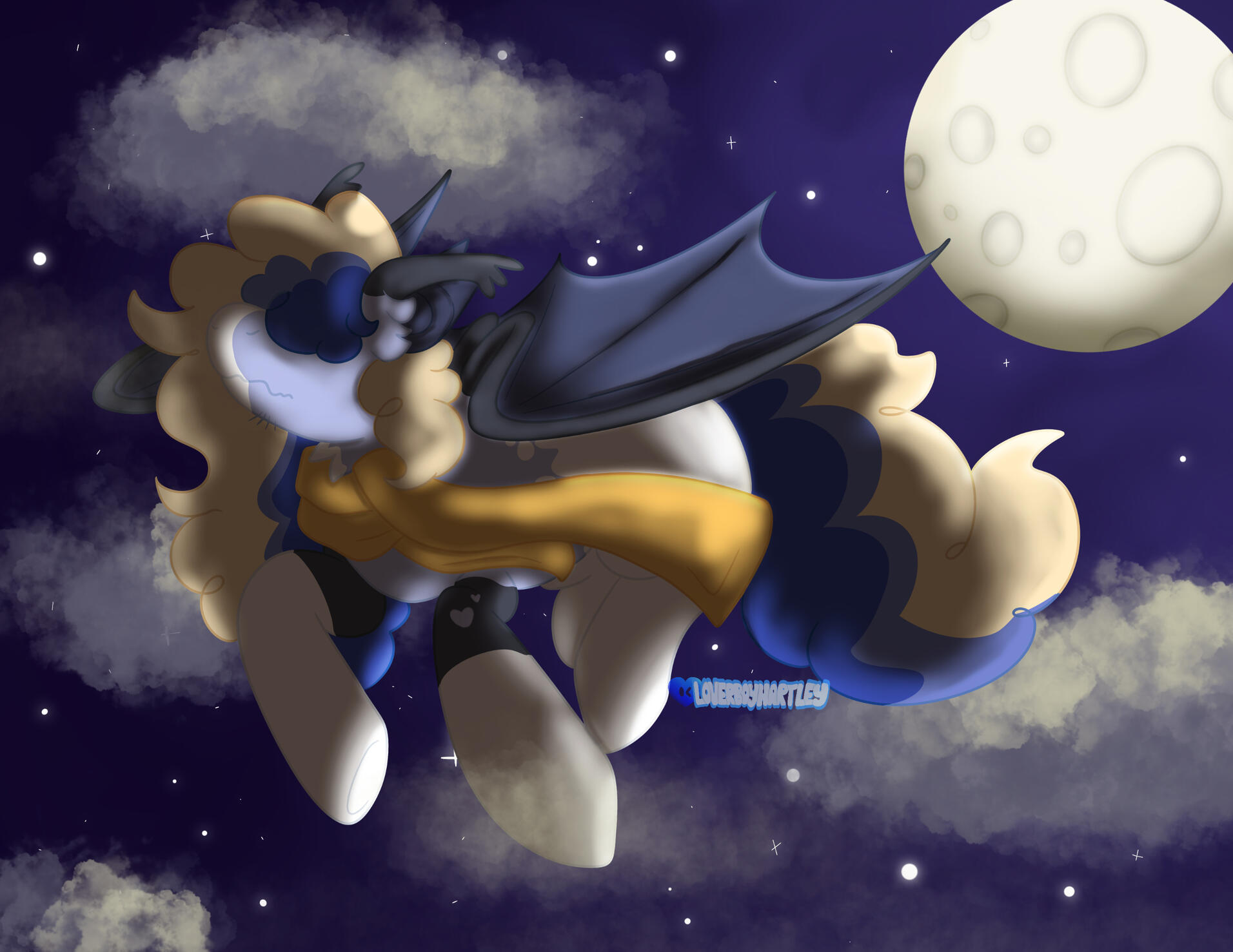 &quot;Night Flight&quot;. Character belonging to Tumblr user icedcoolatta. Procreate. July 2025.