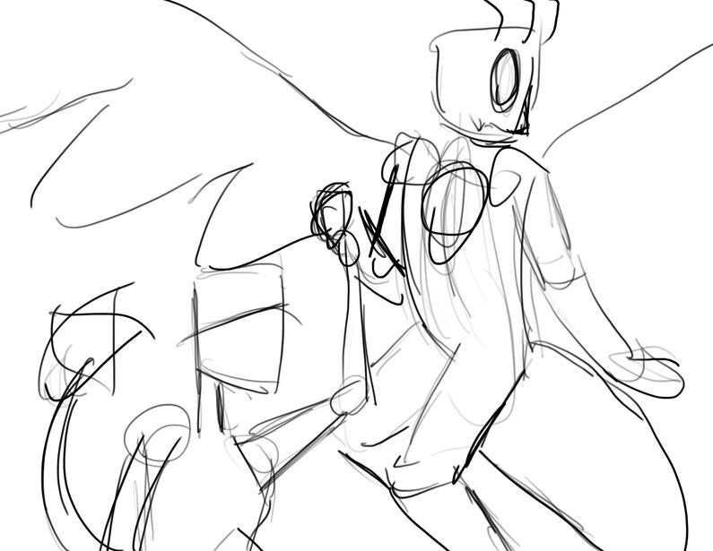 Rough sketch of the original page 21, which then became a full page illustration for pages 19-20.