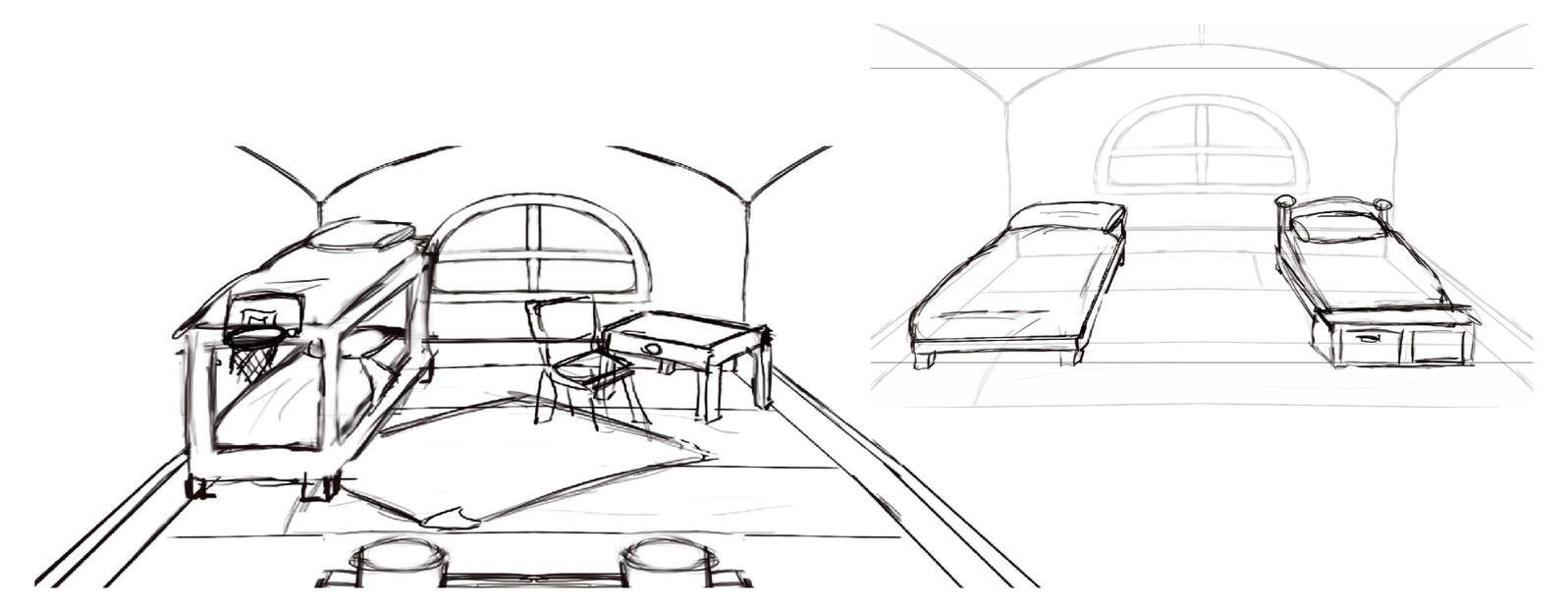 Interior, rough thumbnails.