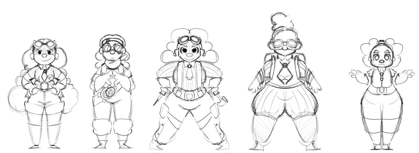 Susanne and Eve ideation. Originally, the two were one character, but were split to fulfill art direction better.