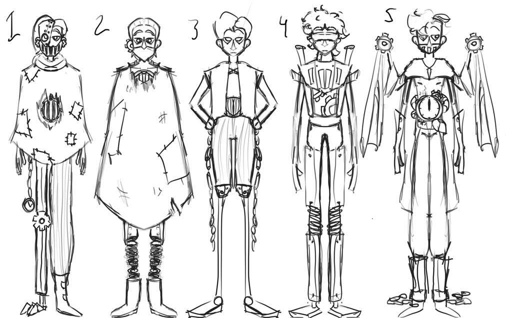 The Clockkeeper, ideation. Design 2 was chosen and lightly modified, combined with design 1.